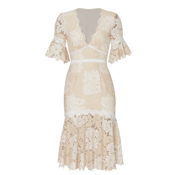 SAYLOR Maggy Cream Flared Hemline Short Sleeve V-Neck Lace Dress MEDIUM - Picture 13 of 13